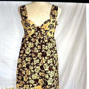 Pow WOW 100% Silk Floral Dress Womens 14 Baby doll Fairy Smocked yellow/Brown